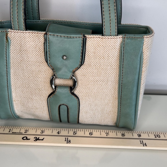 Etienne Aigner Handbag Purse Wicker Teal Blue Leather 9” - Picture 13 of 16